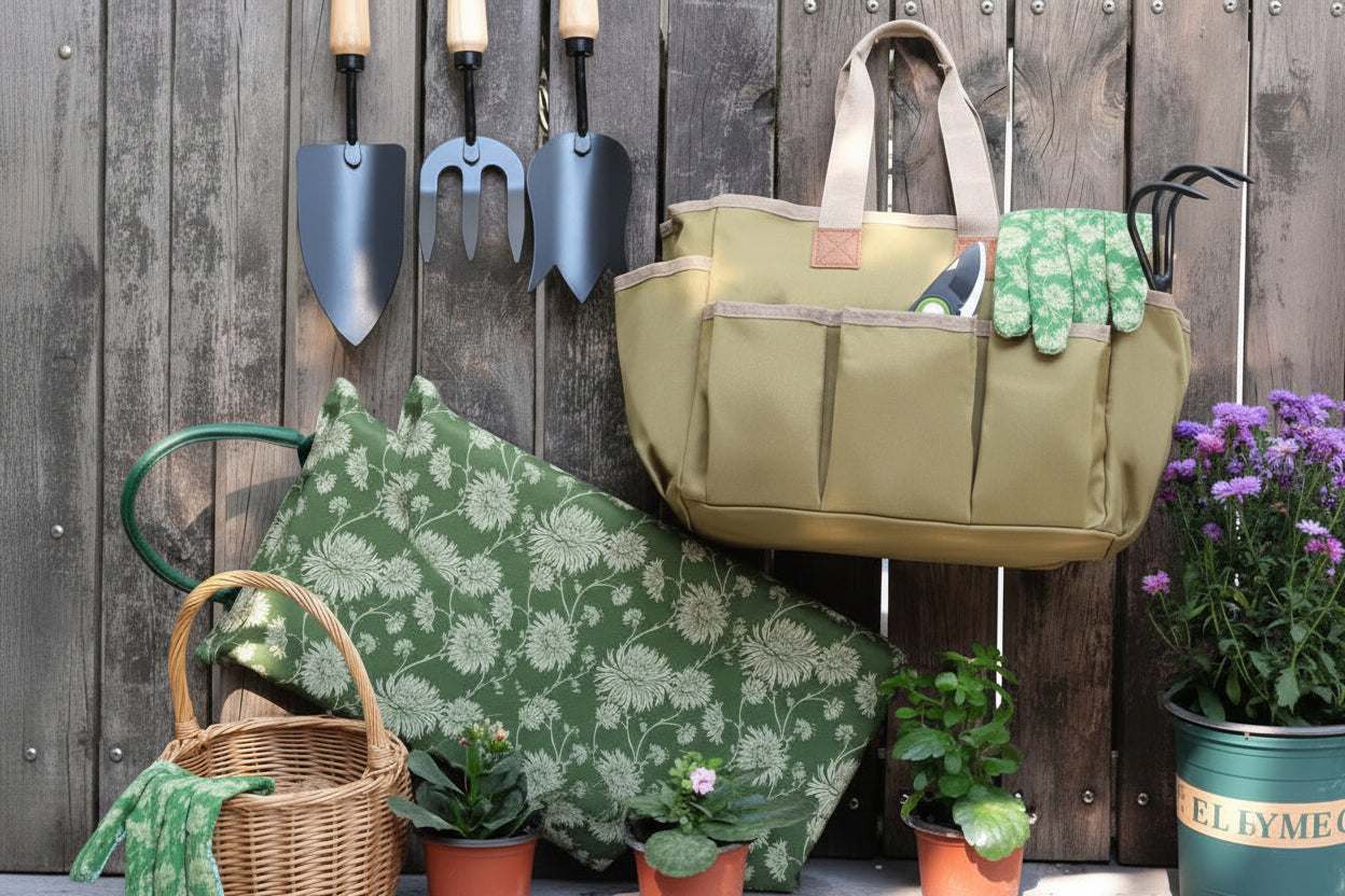 8-Piece Garden Tools Set with Wooden Handle, Pruner, Trowel, Tulip Trowel, Cultivator, Kneeling Pad, Gardening Gifts