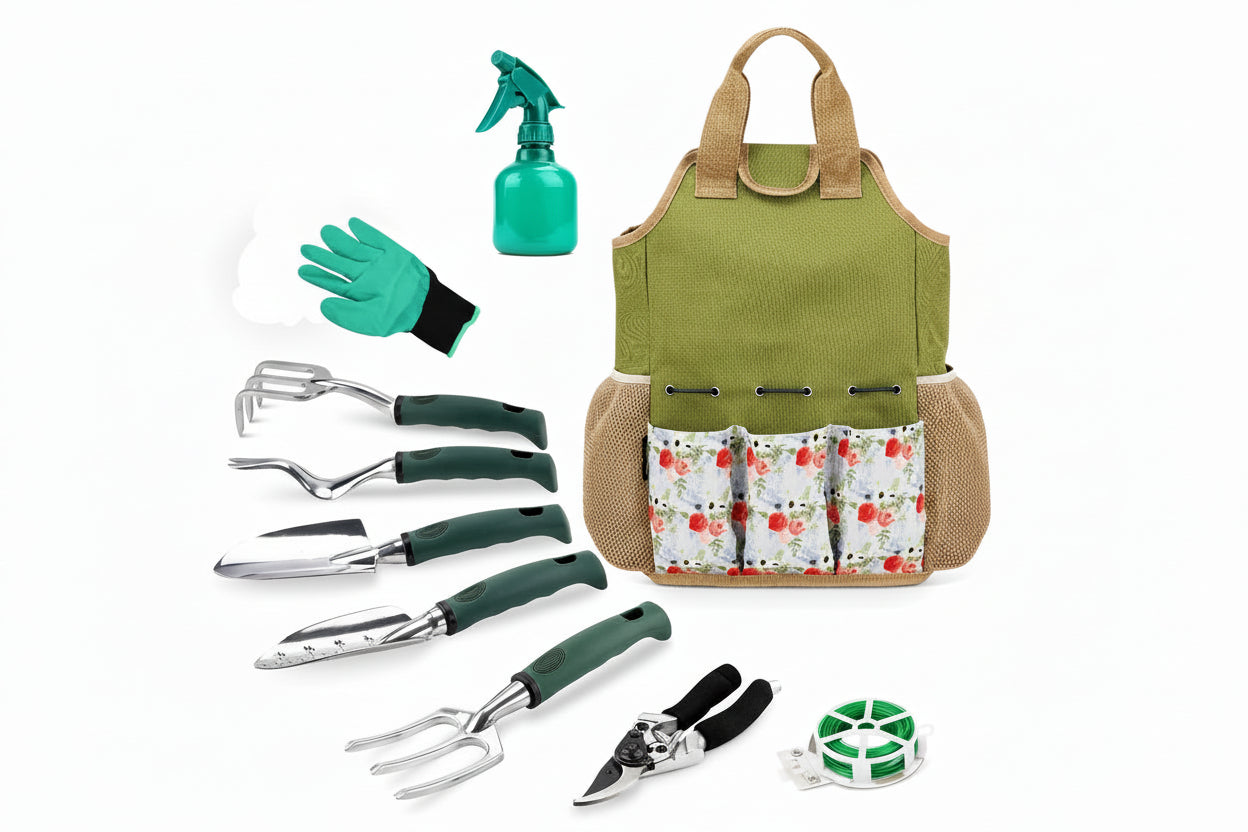 Gardening Tools Set and Organizer Tote Bag with 10 Piece Garden Tools,Garden Gift Set, Vegetable Gardening Hand Tools Kit Bag with Garden Digging Claw Gardening Gloves