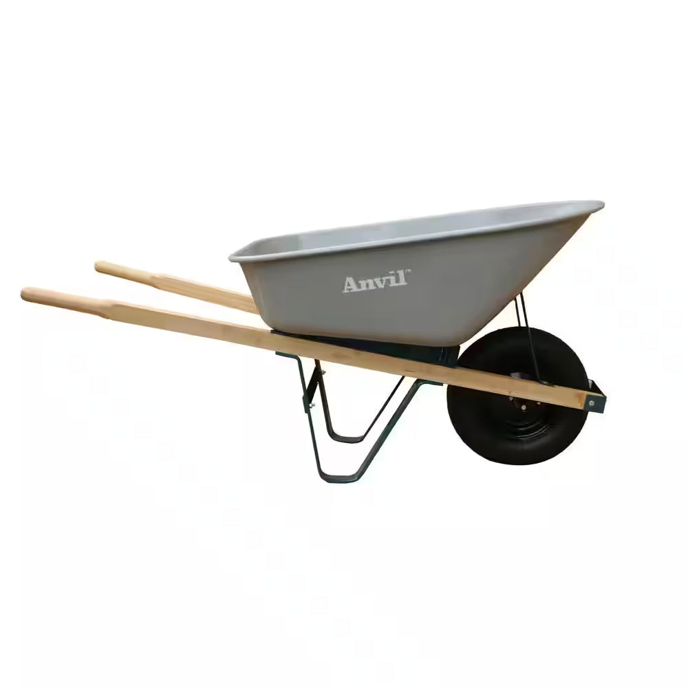 6 Cu. Ft. Steel Wheelbarrow with a Pneumatic Tire and Wood Handles