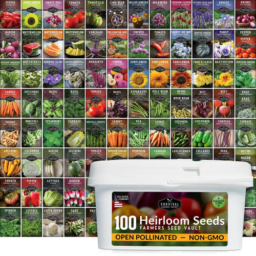 100 Pack Farmer Kit Vegetable Seeds - Non GMO Heirloom Full Sun Annual - Emergency Seed Bank Survival Gear
