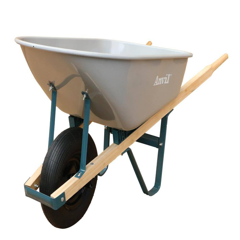 6 Cu. Ft. Steel Wheelbarrow with a Pneumatic Tire and Wood Handles