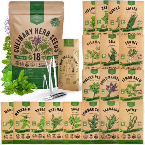 18 Culinary Herbs Seeds Variety Pack - 10,180+ Heirloom, Non-Gmo, Herbs Seeds
