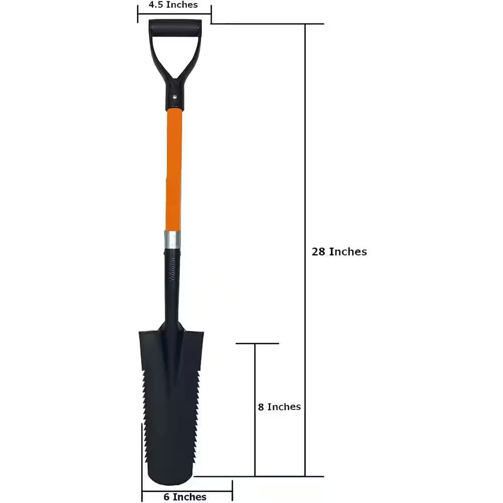 27 In. Lengh Fibreglass Handle Drain Shape Teeth Shovel, D-Grip with Heavy-Duty Metal Blade Shovel (2-Pack)