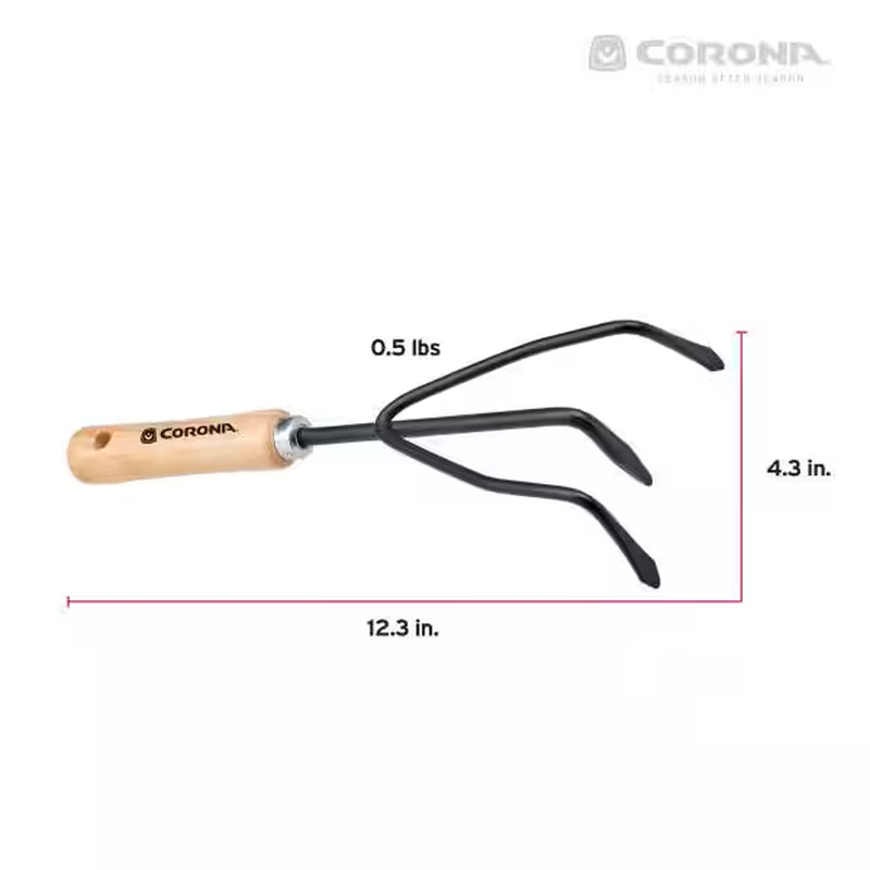 5.25 In. Wooden Handle 3-Tine Cultivator